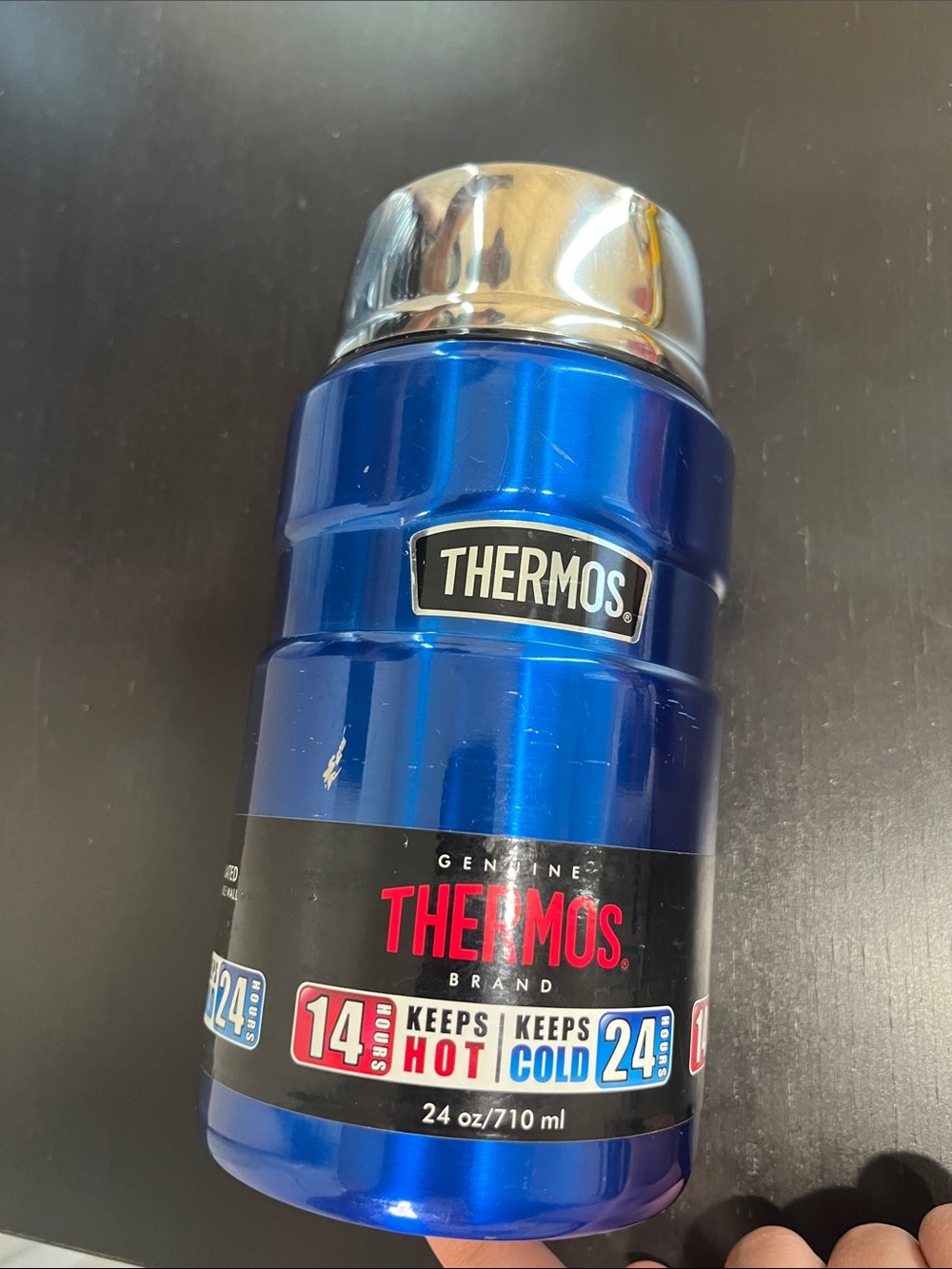 Thermos Metallic Blue Food Jar with Silver Lid NWT